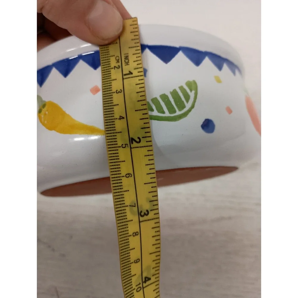 Vintage Terracotta Salsa Bowl Southwest Hand Painted Round With Handles